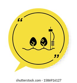 Black Standalone sensor and plant icon isolated on white background. Yellow speech bubble symbol. Vector Illustration