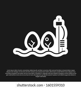 Black Standalone sensor and plant icon isolated on black background.  Vector Illustration
