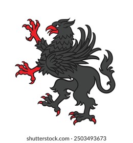 Black Standing Griffin For Heraldry Or Tattoo Design Isolated On White Background
