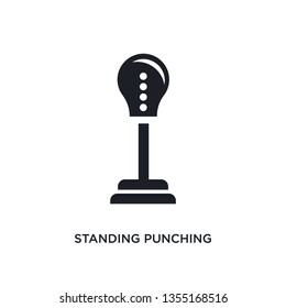 black standing punching ball isolated vector icon. simple element illustration from gym and fitness concept vector icons. standing punching ball editable logo symbol design on white background. can