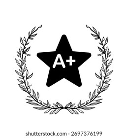 Estrella negra con grado A+ dentro de una corona de laurel