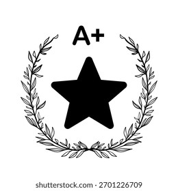 Estrella negra con el grado A+ y el emblema de la corona de Laurel
