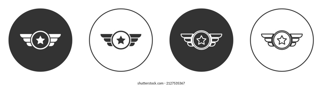 Black Star American military icon isolated on white background. Military badges. Army patches. Circle button. Vector