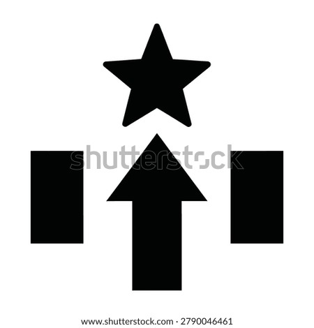 A black star and arrow symbol on a white background with two rectangles
