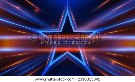 Black star with blue light and gold motion effects and bokeh decorations.