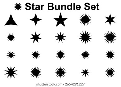 Black Star Bundle Set Various Shapes Sizes Graphic Design Elements stars