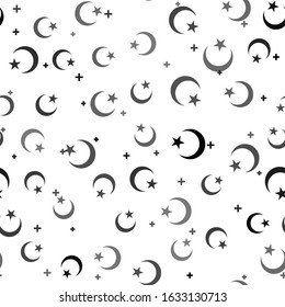 Black Star and crescent - symbol of Islam icon isolated seamless pattern on white background. Religion symbol.  Vector Illustration