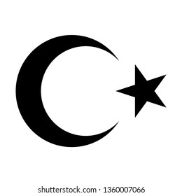 Black star and crescent symbol. The national emblem of the Republic of Turkey isolated on white background.