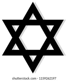 Black Star of David with grey Shadow on a isolated white background