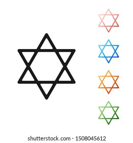 Black Star of David icon isolated on white background. Jewish religion symbol. Symbol of Israel. Set icons colorful. Vector Illustration
