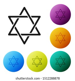 Black Star of David icon isolated on white background. Jewish religion symbol. Symbol of Israel. Set icons colorful circle buttons. Vector Illustration