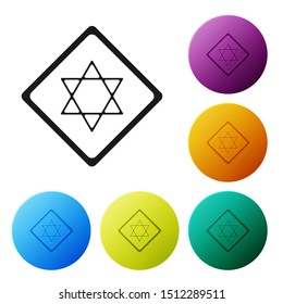 Black Star of David icon isolated on white background. Jewish religion symbol. Symbol of Israel. Set icons colorful circle buttons. Vector Illustration
