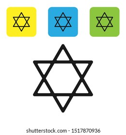 Black Star of David icon isolated on white background. Jewish religion symbol. Symbol of Israel. Set icons colorful square buttons. Vector Illustration