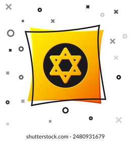 Black Star of David icon isolated on white background. Jewish religion symbol. Symbol of Israel. Yellow square button. Vector