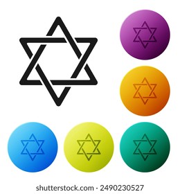 Black Star of David icon isolated on white background. Jewish religion symbol. Symbol of Israel. Set icons in color circle buttons. Vector