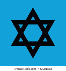Black star of David icon vector. Blue background