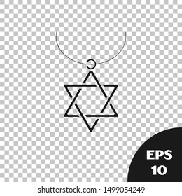 Black Star of David necklace on chain icon isolated on transparent background. Jewish religion symbol. Symbol of Israel. Jewellery and accessory.  Vector Illustration