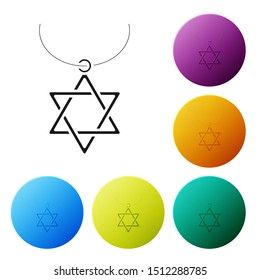 Black Star of David necklace on chain icon isolated on white background. Jewish religion symbol. Symbol of Israel. Jewellery and accessory. Set icons colorful circle buttons. Vector Illustration