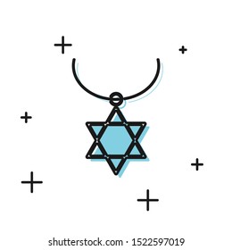 Black Star of David necklace on chain icon isolated on white background. Jewish religion symbol. Symbol of Israel. Jewellery and accessory.  Vector Illustration