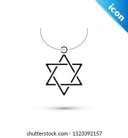 Black Star of David necklace on chain icon isolated on white background. Jewish religion symbol. Symbol of Israel. Jewellery and accessory.  Vector Illustration