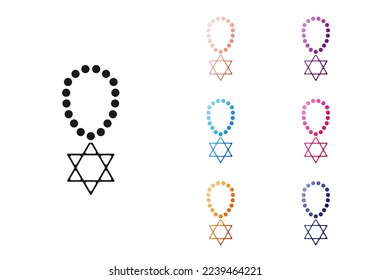 Black Star of David necklace on chain icon isolated on white background. Jewish religion symbol. Symbol of Israel. Jewellery and accessory. Set icons colorful. Vector