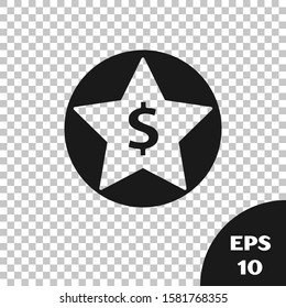 Black Star and dollar icon isolated on transparent background. Favorite, best rating, award symbol.  Vector Illustration