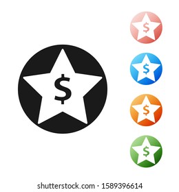 Black Star and dollar icon isolated on white background. Favorite, best rating, award symbol. Set icons colorful. Vector Illustration