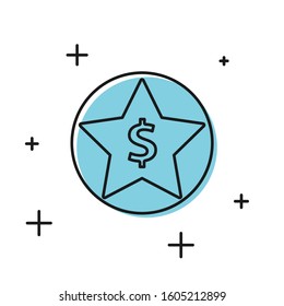 Black Star and dollar icon isolated on white background. Favorite, best rating, award symbol.  Vector Illustration