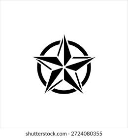 Black star emblem within a circular border, symbolizing navigation and direction.