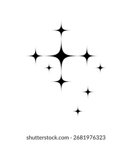 Black star halftone pattern. Abstract burst of glowing sparkle shapes on white background. Retro dotted star cluster design for comics, pop art, or decorative effects. Vector illustration.