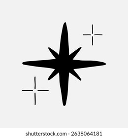 Black star icon with eight points and two smaller stars. Simple star design on a light background. Star symbol with minimalist style. Decorative star illustration. Starburst illustration vector.