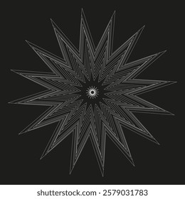 Black star icon. Geometric starburst shape. Abstract spiky design. Symmetrical vector element.