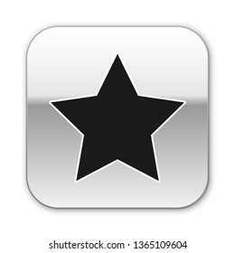Black Star icon isolated on white background. Favorite, best rating, award symbol. Silver square button. Vector Illustration