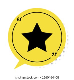 Black Star icon isolated on white background. Favorite, best rating, award symbol. Yellow speech bubble symbol. Vector Illustration