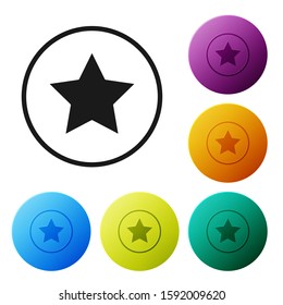 Black Star icon isolated on white background. Favorite, best rating, award symbol. Set icons colorful circle buttons. Vector Illustration