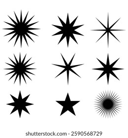 Black star icon set silhouette. starburst, burst, shine, twinkle icon set vector on white background