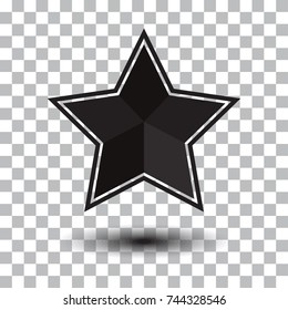 Black star icon with shadow on transparent background. Vector illustration