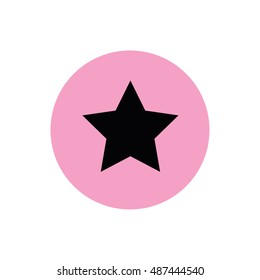Black star icon vector illustration. Pink button. Pink circle