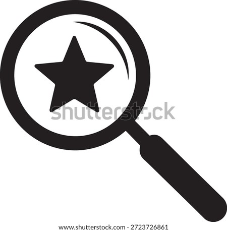 Black star inside a magnifying glass on a white background search symbol