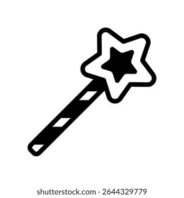Black Star Magic Wand Icon on White Background