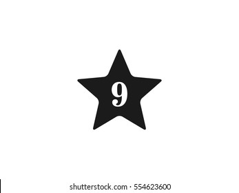 Black star with number 9 icon vector illustration on white background