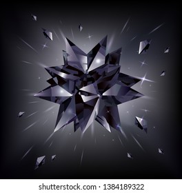 Estrella negra con fondo negro. Cristal. Ilustración vectorial.