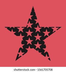 Black star on a red background, cut out holes in the shape of stars.