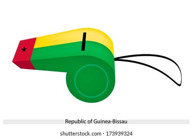 A Black Star on A Red Vertical Band with Horizontal Yellow and Green Bands of The Republic of Guinea Bissau Flag on A Whistle. 