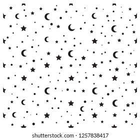 Black star on white background. Black and white seamless pattern