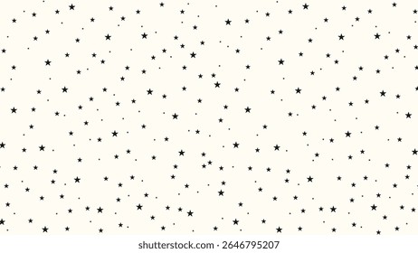 Black star pattern on cream background. Seamless night sky vector for fabric, nursery decor, digital paper, wrapping, kids stationery, or celestial-themed design projects.