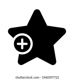 Black star and plus sign. Add to favourites or bookmarks button. Vector illustration isolated on white background.