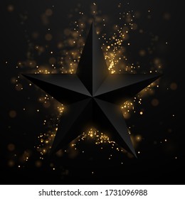 Forma de estrella negra con fondo de efecto de luz dorado