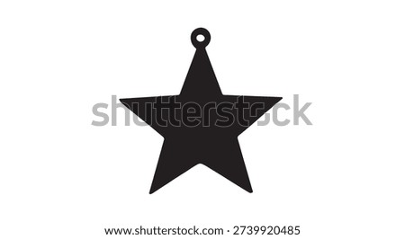 Black star shape with hanging loop on white background