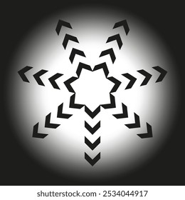 Design em forma de estrela preta com setas chevron organizadas radialmente, criando um efeito visual futurista dinâmico.